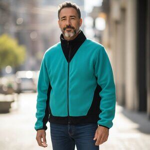 International Male L Teal Black Fleece Jacket 80s Ski Streetwear Retro Rare HTF